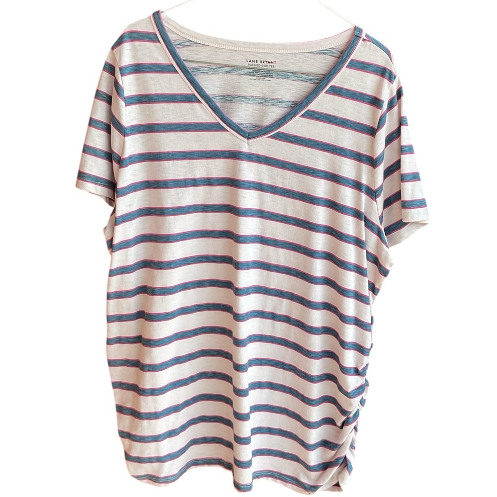 Lane Bryant Multicolor Striped V-Neck Tee